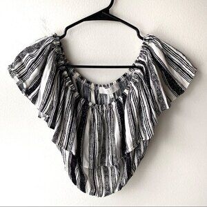 astr the label black and white striped ruffle front crop top size s small